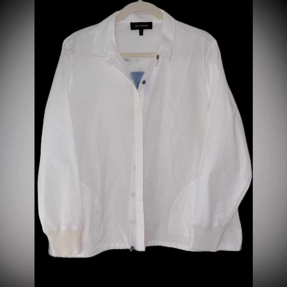 NWT $595 St. John Sport Techno Button Down Stretch Shirt Jacket Navy Size M